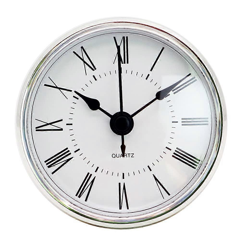 70mm Clock Insert with Roman Numerals, Silver Bezel, Fits 63mm Hole, Easy Replacement