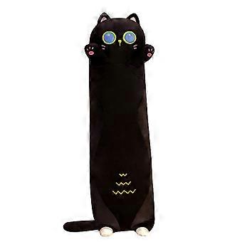 Plush Body Pillow Long Stuffed Animal Cat 90cm Black Cute Kitten Hugging Gift for Kids and Girls
