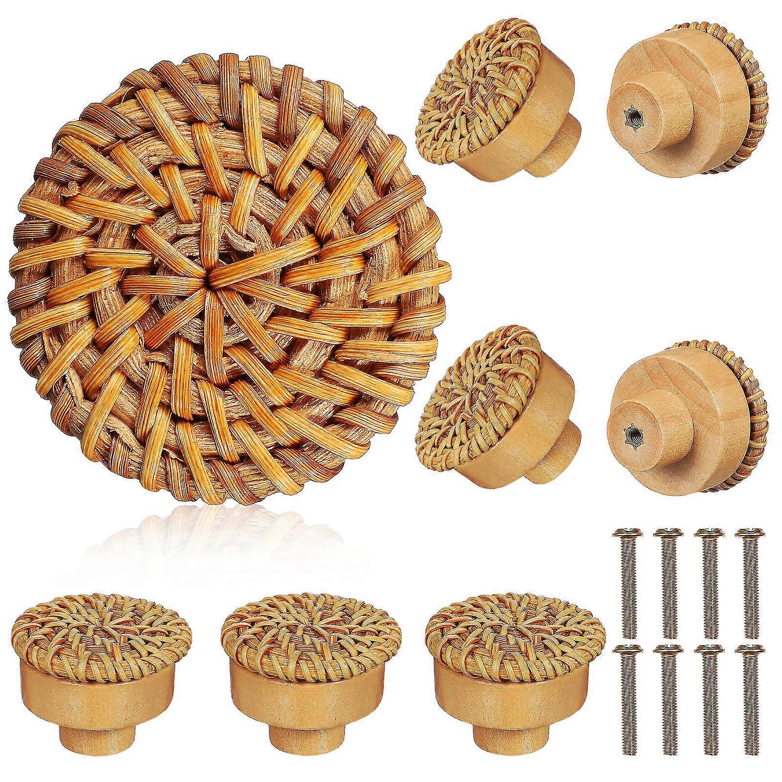 Boho Rattan Furniture Knobs Wooden Drawer Knobs for Door Pulls 8Pcs