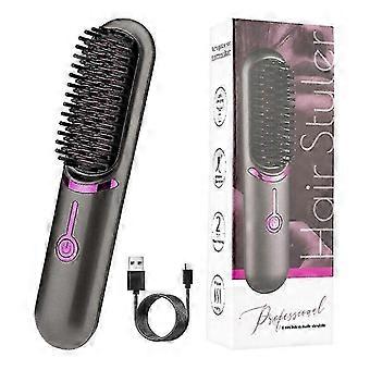 Cordless Hair Straightener Brush, Portable Rechargeable Straightening Comb with 3 Temperature Settings, Travel Hair Styling Tool for Women