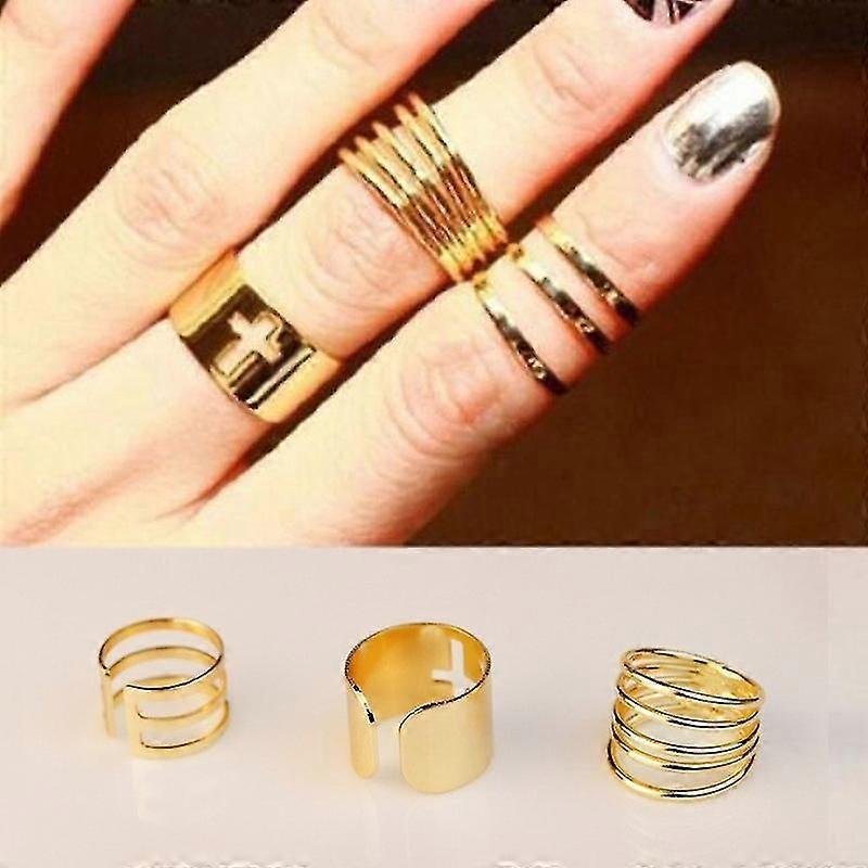 3pcs / Set Gold Hohllegierung Ring Set