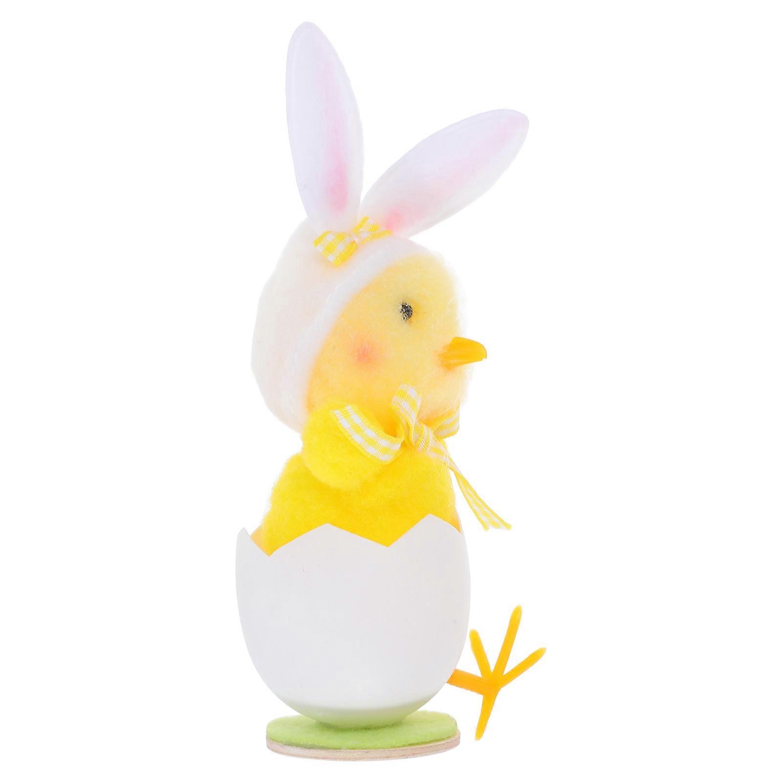 Plush Easter Eggshell Chick with Bunny Ears Hat for Easter Day Decoration