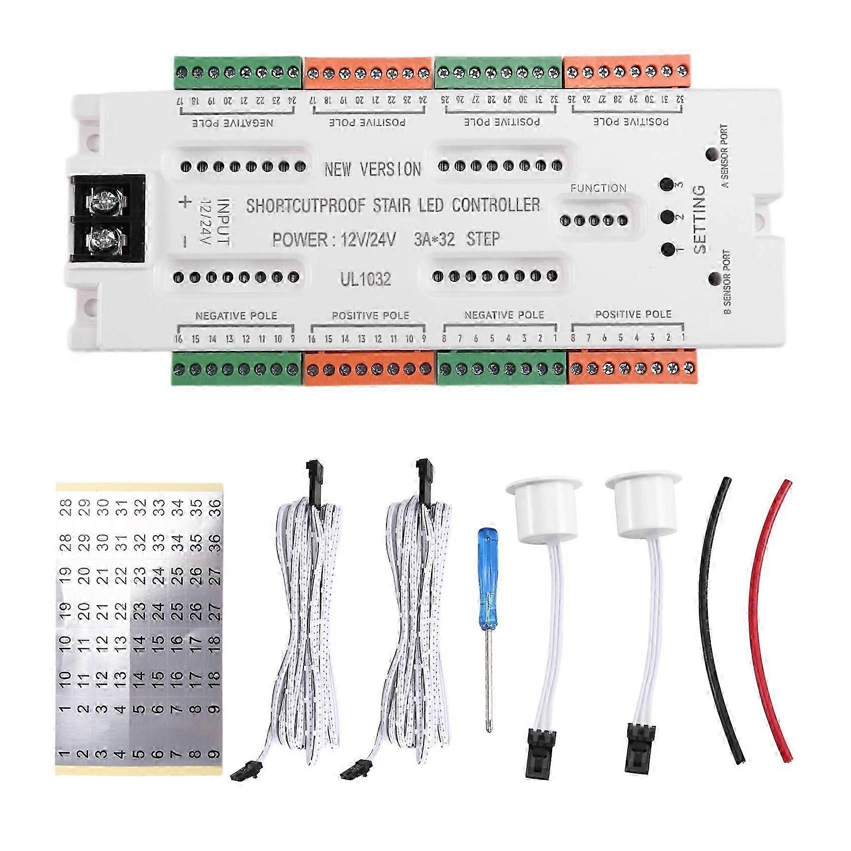 Merdiven LED Hareket Sensörlü Aydınlatma Kontrol Cihazı, DC12V/24V, 2 Sensör, Kısa Devre Koruması, LED Şeritlerle Uyumlu