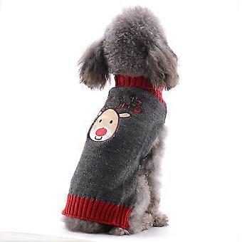 Huisdier Kerst Rendier Trui, Knitwear Winter WarmPuppy Truien Voor Kleine Middelgrote HondenGrijs, XS