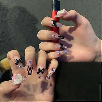 24pcs Black Flame Nail Patch Dark Style Kleber Typ Abnehmbarer kurzer Absatz Maniküre Sparen Sie Zeit