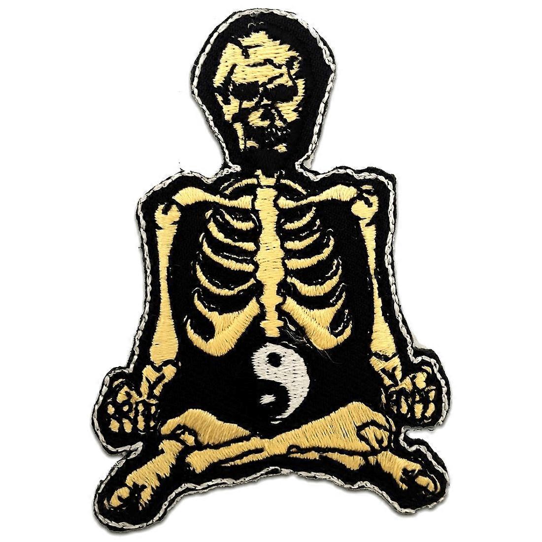 Patch / iron-on patch - meditating skeleton Yin Yang - black - 5.5 x 7.9 cm