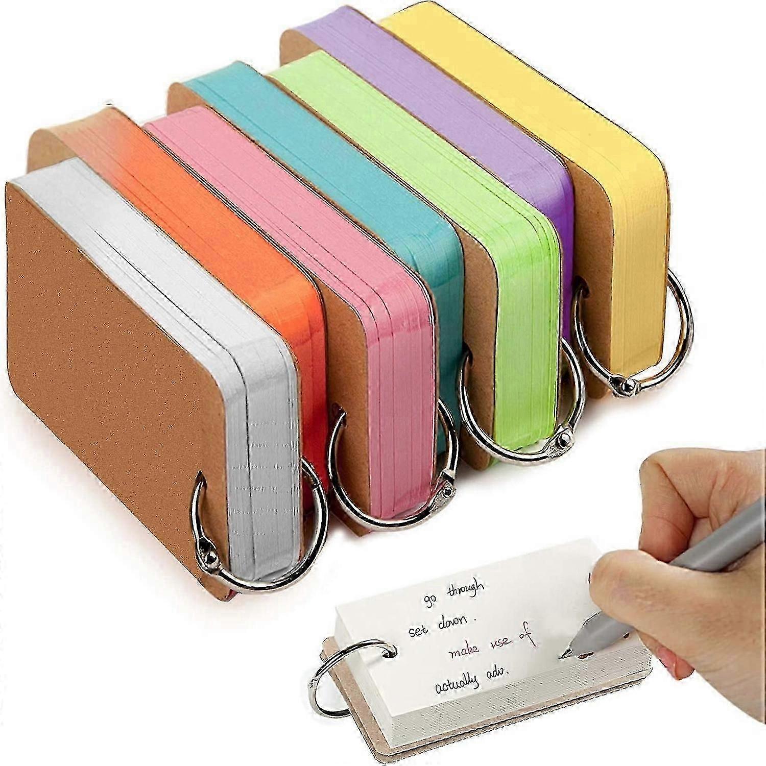 6pcs Multi-colored notepads, study cards with metal binder ring
