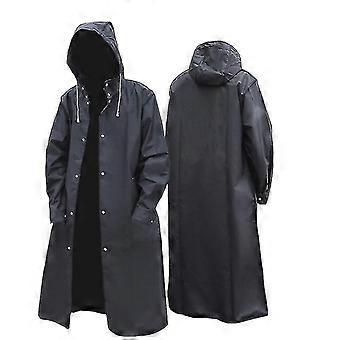 Waterproof Long Raincoat Hooded for Women Men Black Outdoor Hiking Travel Fishing