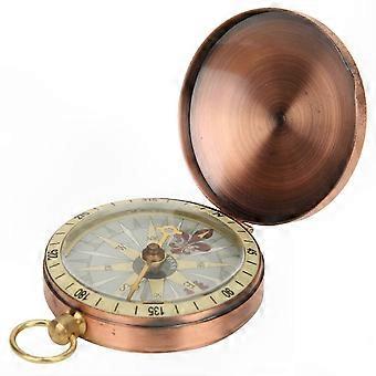 Camping Hiking Boating Portable Retro Metal Copper Pocket Watch with Flip Cover Compass
