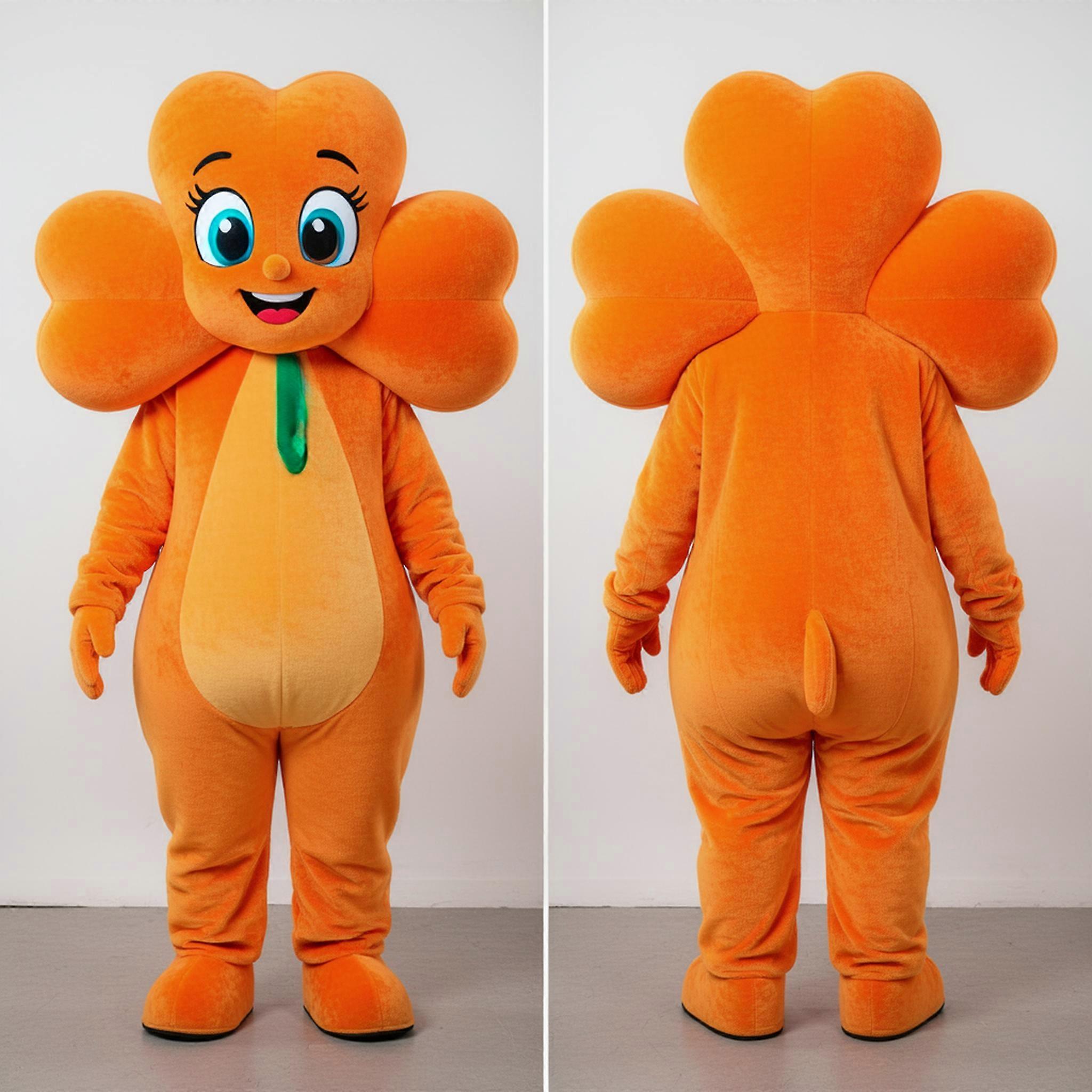 MASTICOT Vibrant Orange Rounded Four Leaf Clover Mascot
