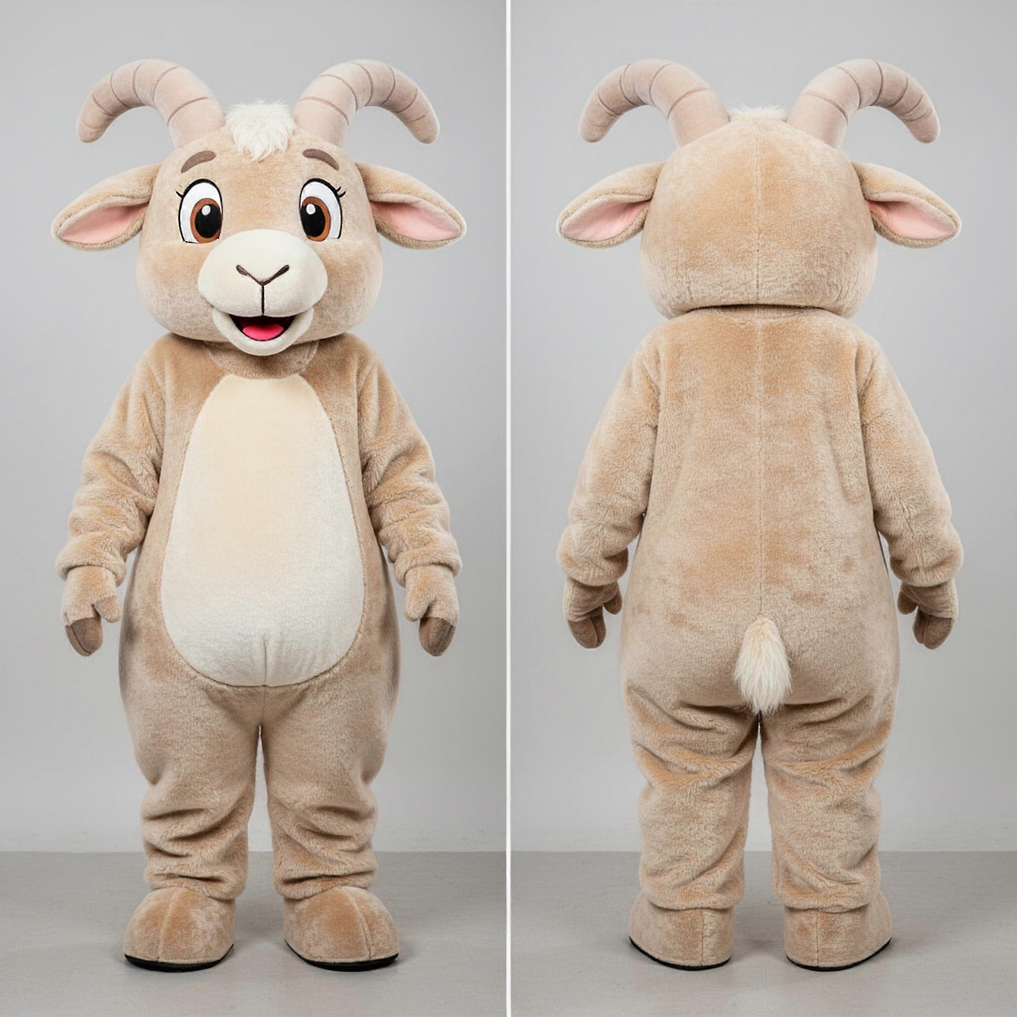 MASTICOT Beige Fluffy Angora Goat Mascot