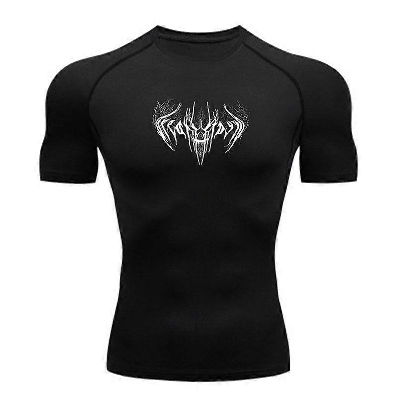 Men's Quick Dry Compression Workout T-Shirt, Gothic Dark Abs