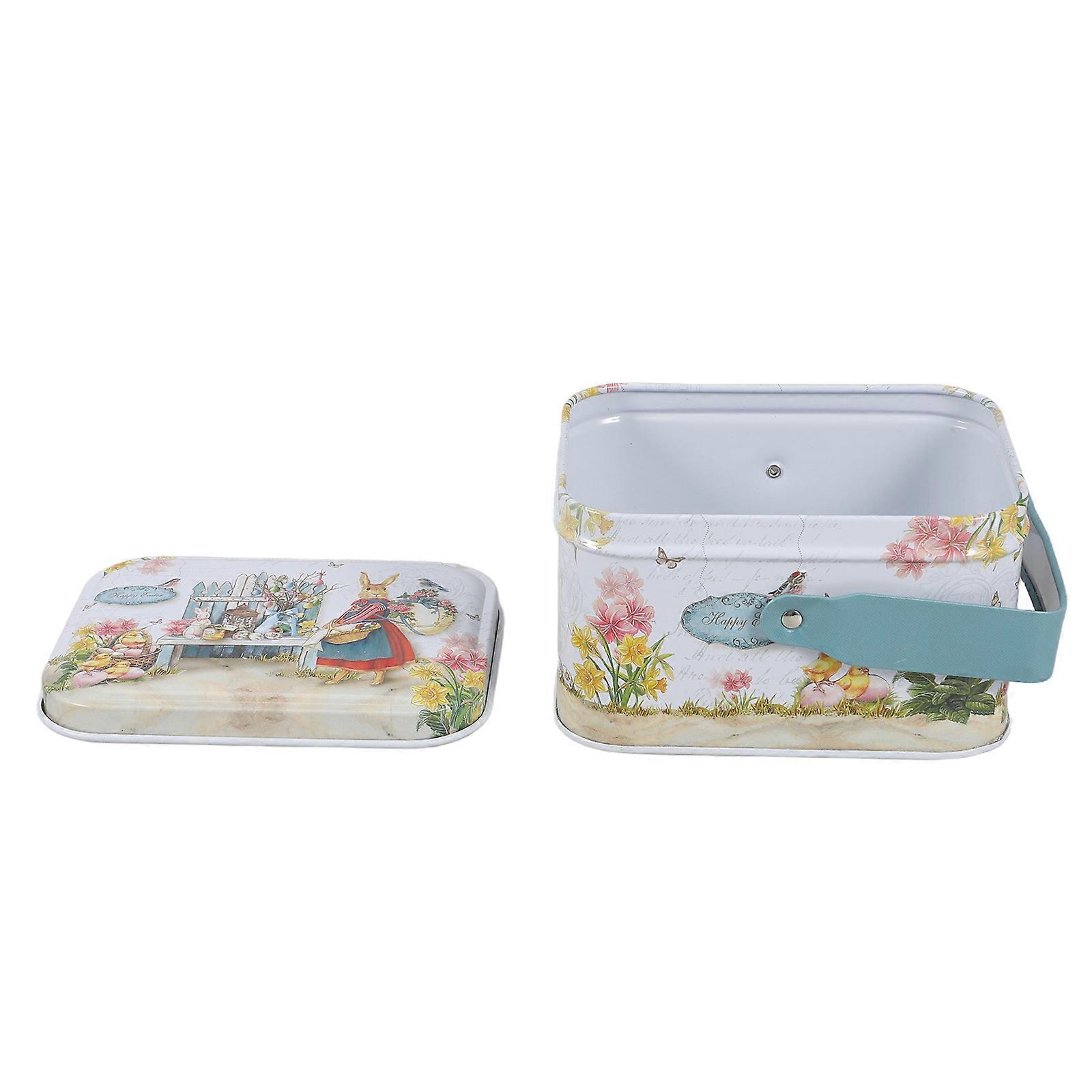 Biscuit Box Metal Iron Rectangular Easter Theme Design For Celebrations Candy Tins 1Set