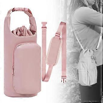 Pink Water Bottle Carrier Bag, Lightweight Portable Bag for Travel Hiking Picnic Walking