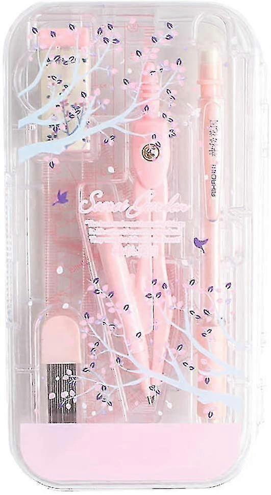 8 Pack Compass Set for Math Geometry - Includes Protractor, Rulers, and Pencil