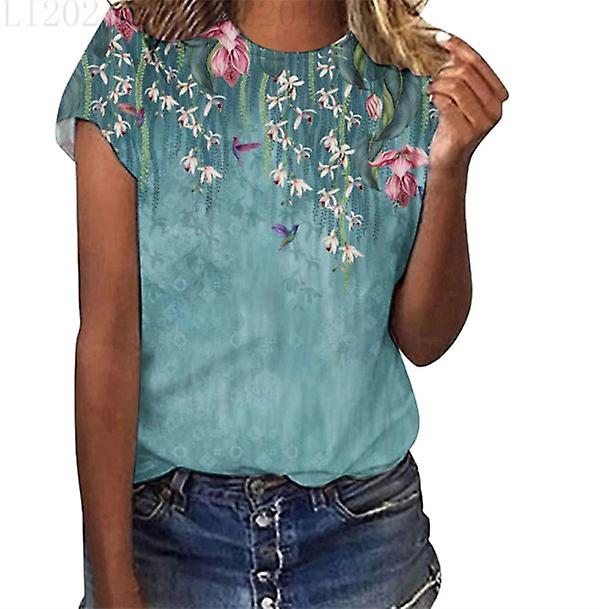 New Brand Women's Floral Series 3d Printing Abstract Painting Round Neck Short-sleeved T-shirt Top