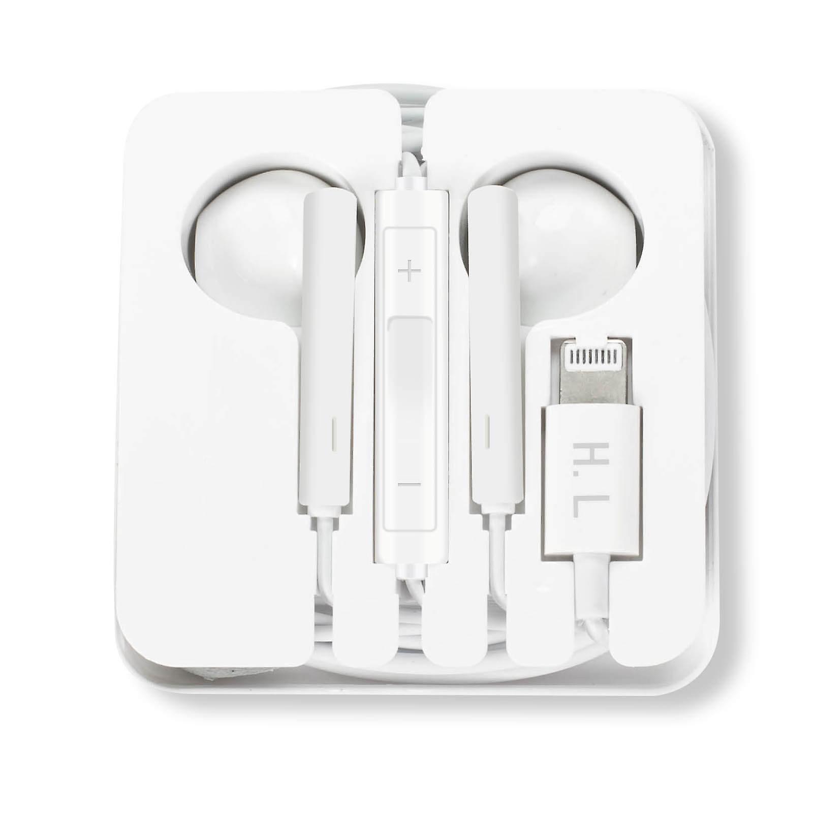Lightning Hands-free Wired Earphones for iPhone Mic/Remote Control Button- White