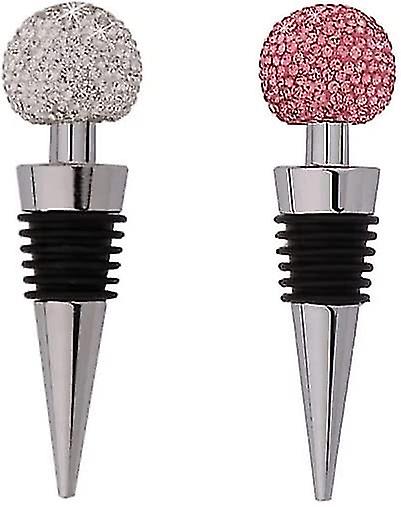 2 Pack Bling Decor Crystal Diamond Wine Stopper (white,pink)
