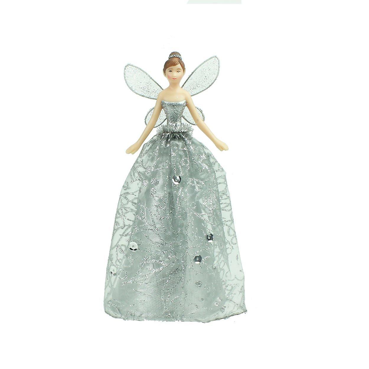Gisela Graham Silver Glitter Christmas Fairy Tree Topper