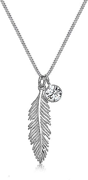 Necklace Feather Crystal In 925 Sterling Silver