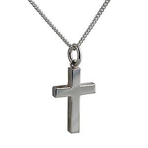 Silver 20x13mm plain solid block Cross with a curb Chain 24 inches