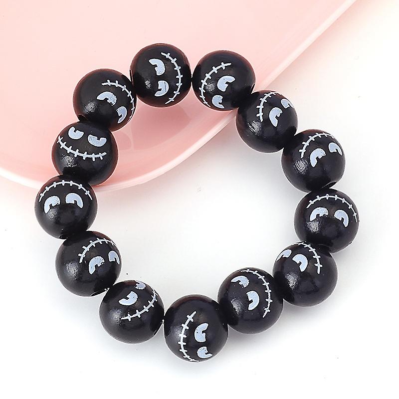 Halloween Bracelet Beaded Pumpkin Head Skull Ghost Beads 16Mm Wooden Beads