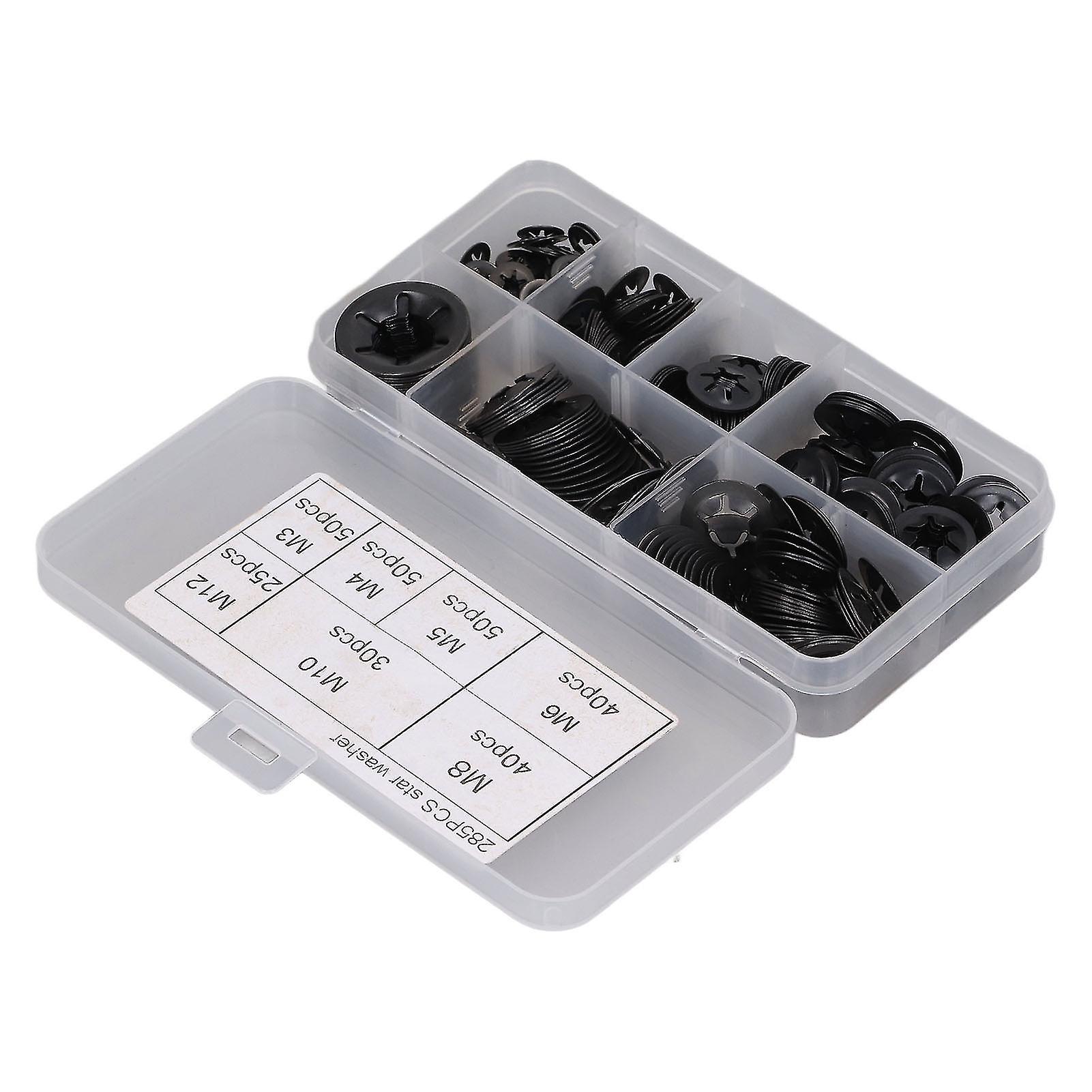 285Pcs Black M3-M12 Internal Tooth Lock Washers Set Kit