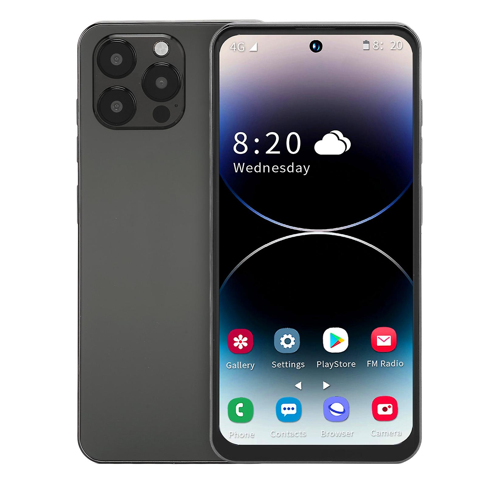 I14 Pro Max 6.7 Inch 4G Cell Phone for Android 12 4GB 128GB Smartphone with 4000mAh Battery Black 100‑240V Black US Plug