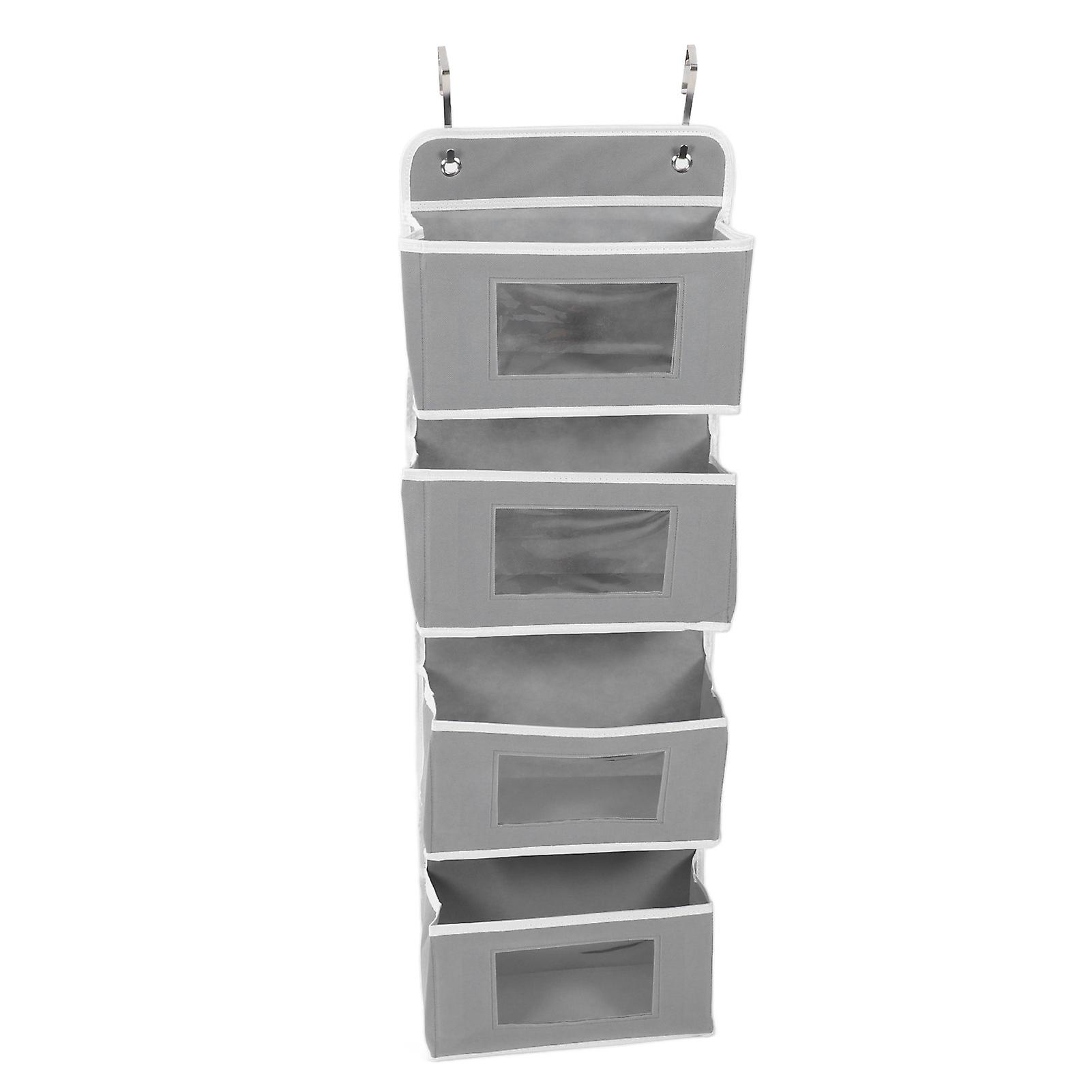 4-Pocket Grey Over-Door Hanging Organizer with Hooks for Multiple Spaces