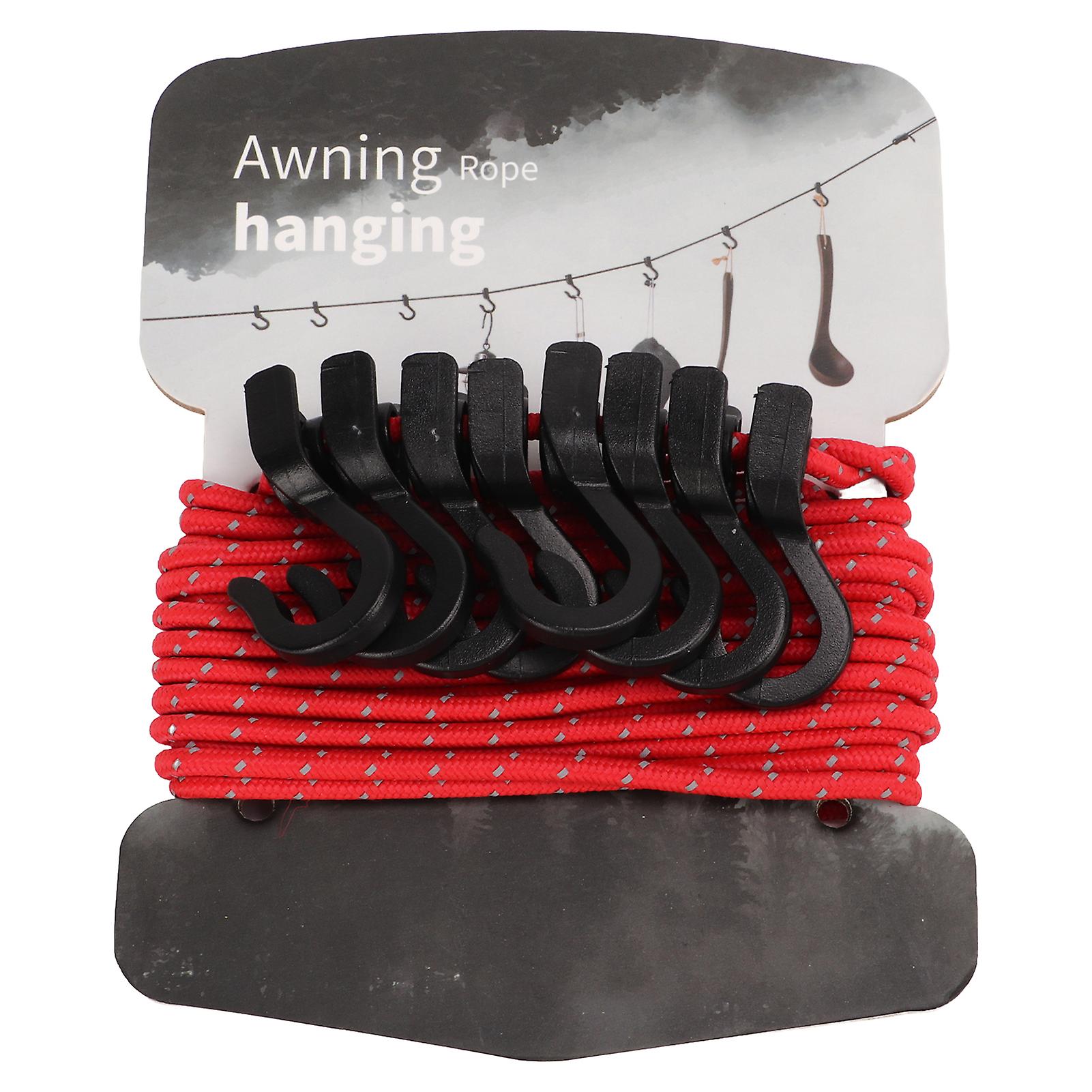 Outdoor Portable Clothesline Multifunctional Adjustable Anti Skid Hanging Rope with Hooks Red
