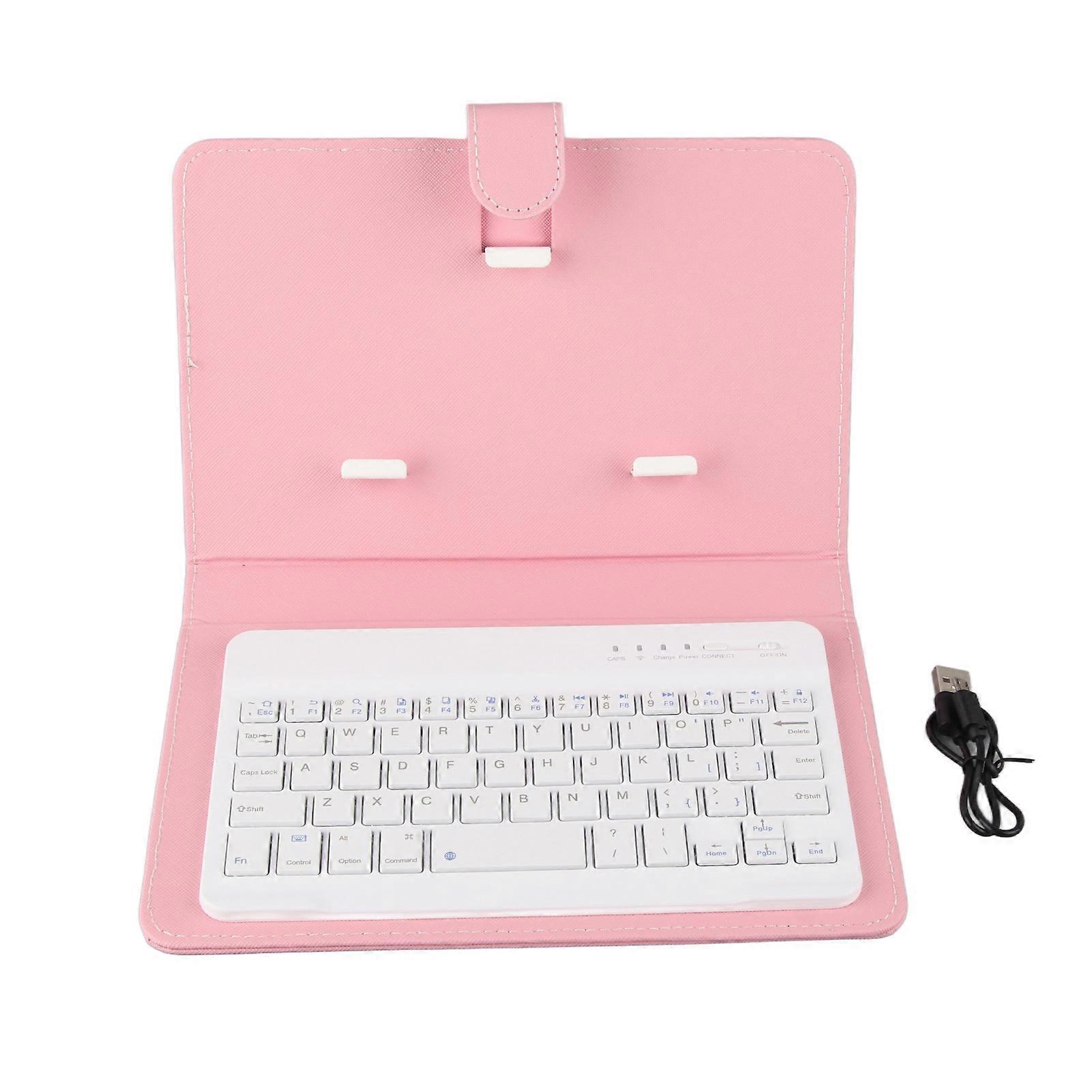 Universal Wireless Bluetooth Keyboard Flip Case Cover with Stand for iOS/ Android Phones Pink