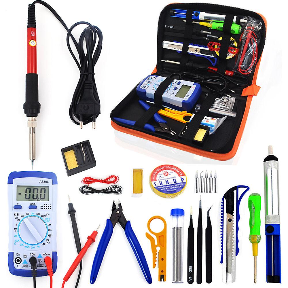 60W Eu Plug 220v 110v Adjustable Temperature Soldering Iron Kit With Multimeter Desoldeirng Pump Welding Tool Soldering Tools