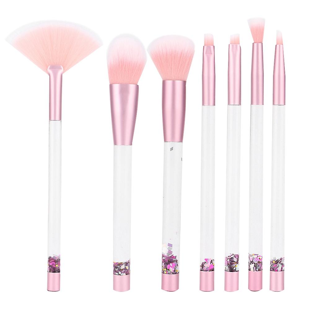 7pcs Cosmetics Brushes Set - Light Pink Sequin Design