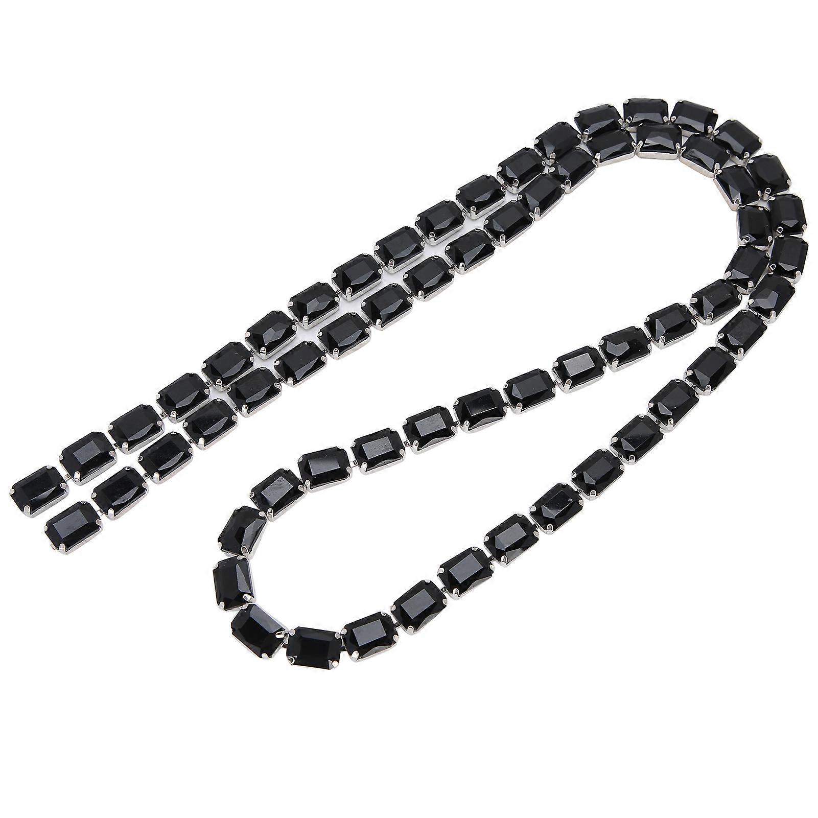 Rektangulär glas diamantkedja hänge DIY handgjord sömnad kläder skor accessoarer (svart)