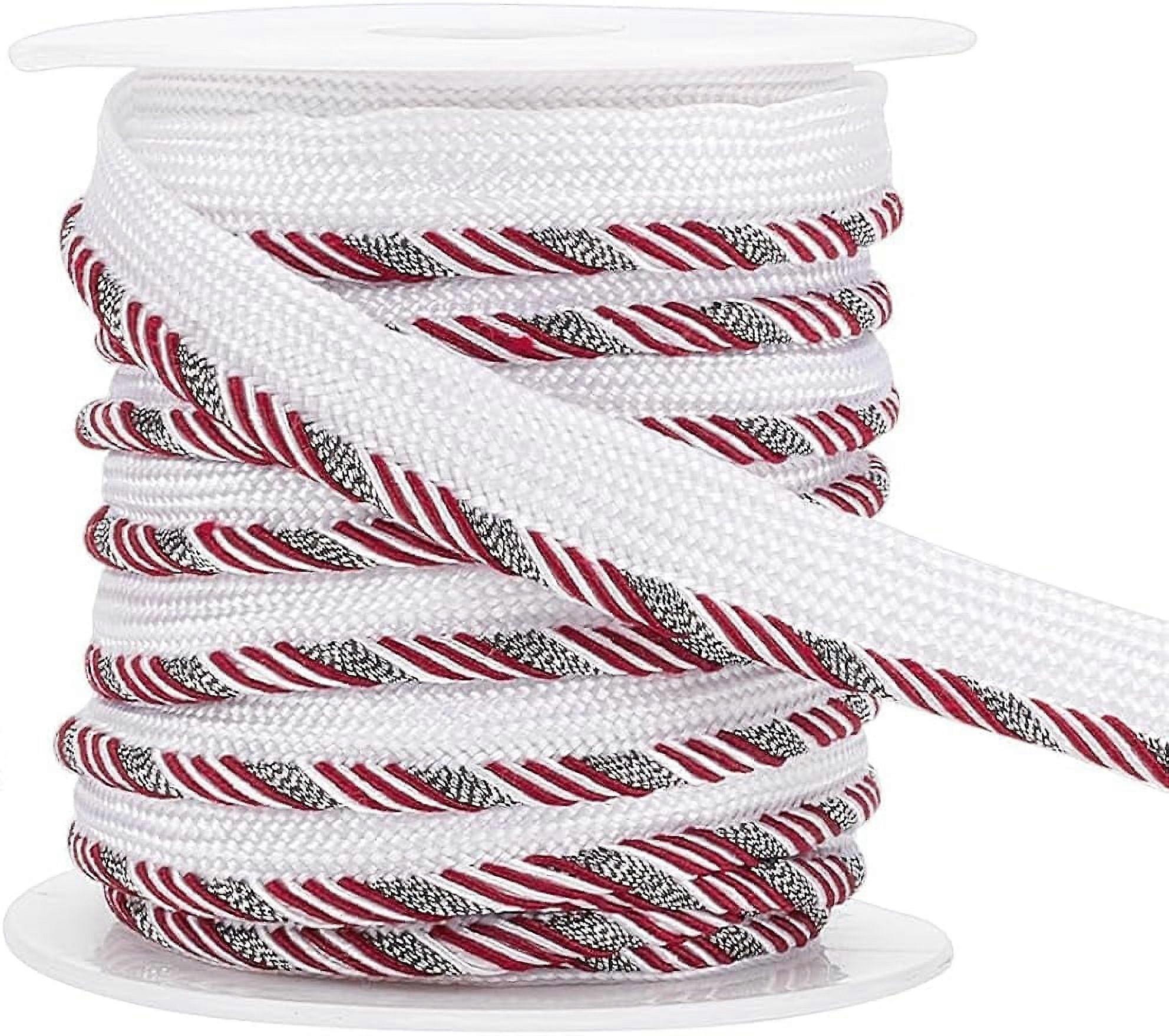 10Yards Twisted Lip Cord Trim 3/8 inch Dark Red and White Polyester Edge Piping Trim Cord with Diagonal Stripe