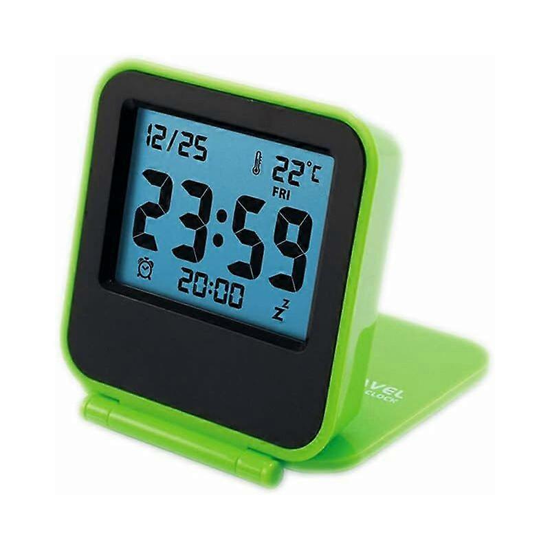 Small digital travel alarm clock, portable folding calendar temperature clock