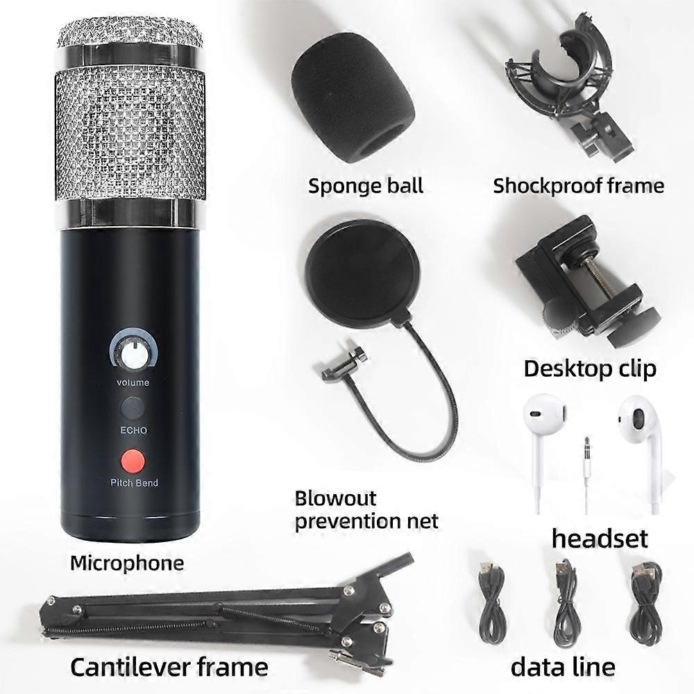 Podcast USB recording live rap plug and play with reverb gain noise reduction conference microphone