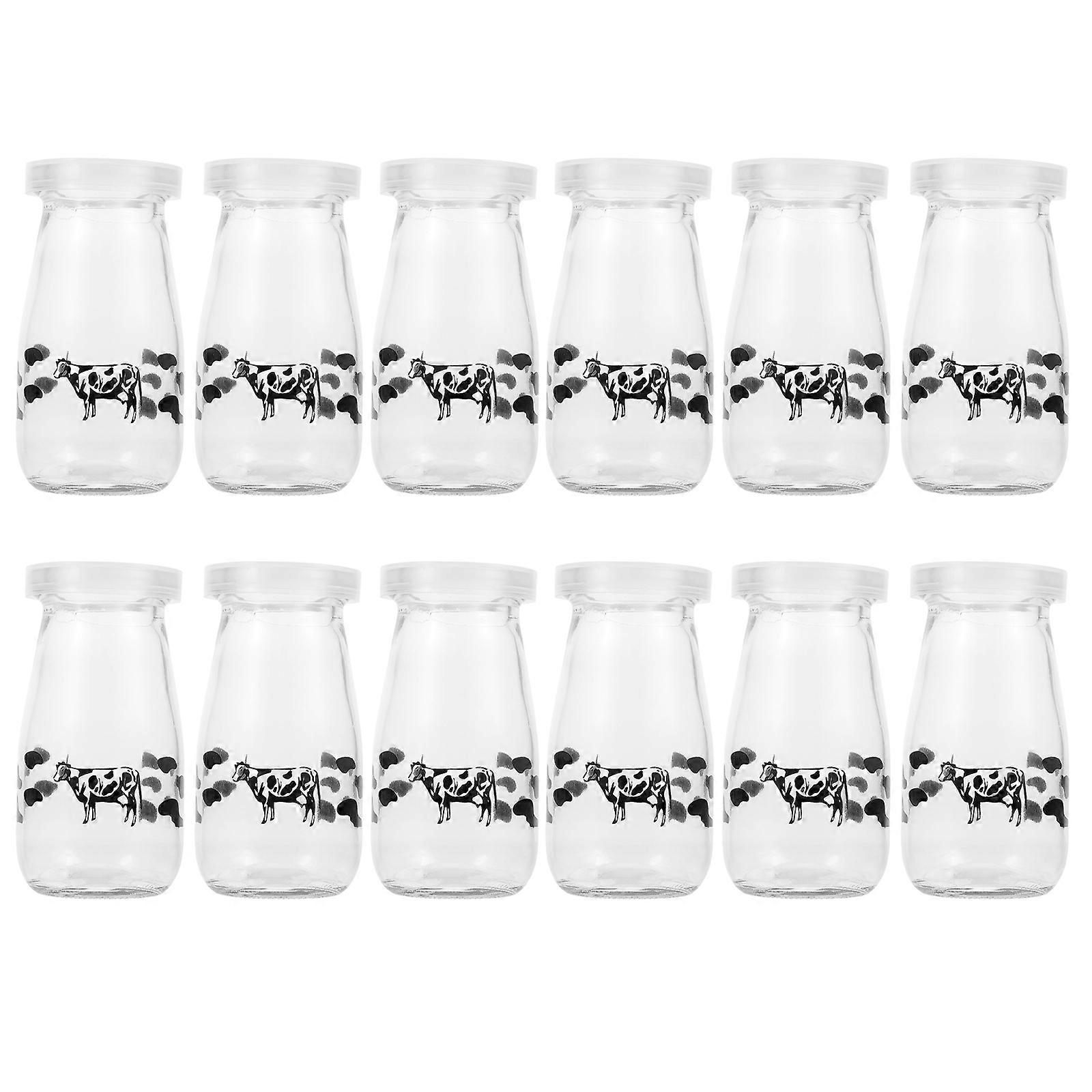 12 Pcs Customized Black Beef Pattern Yogurt Bottles Mousse Cups Dessert Cups (Transparent)