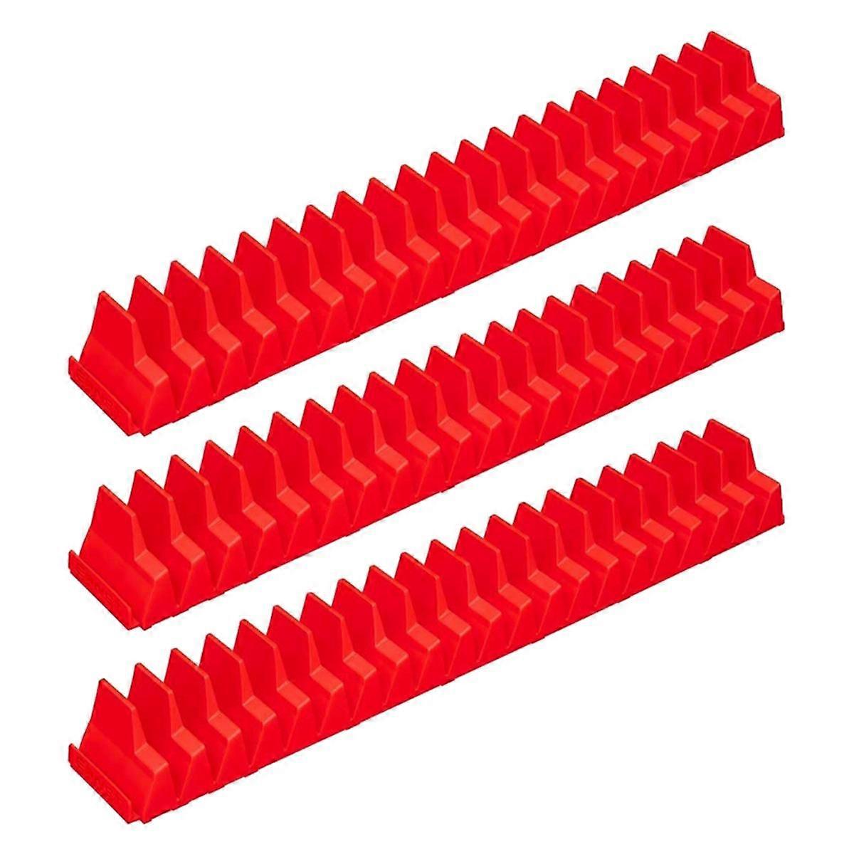 3Pcs Magnetic Wrench Organizer Easy to Install Portable Tool Storage Shelf Wrench Holder for Tool Drawer Storage Red