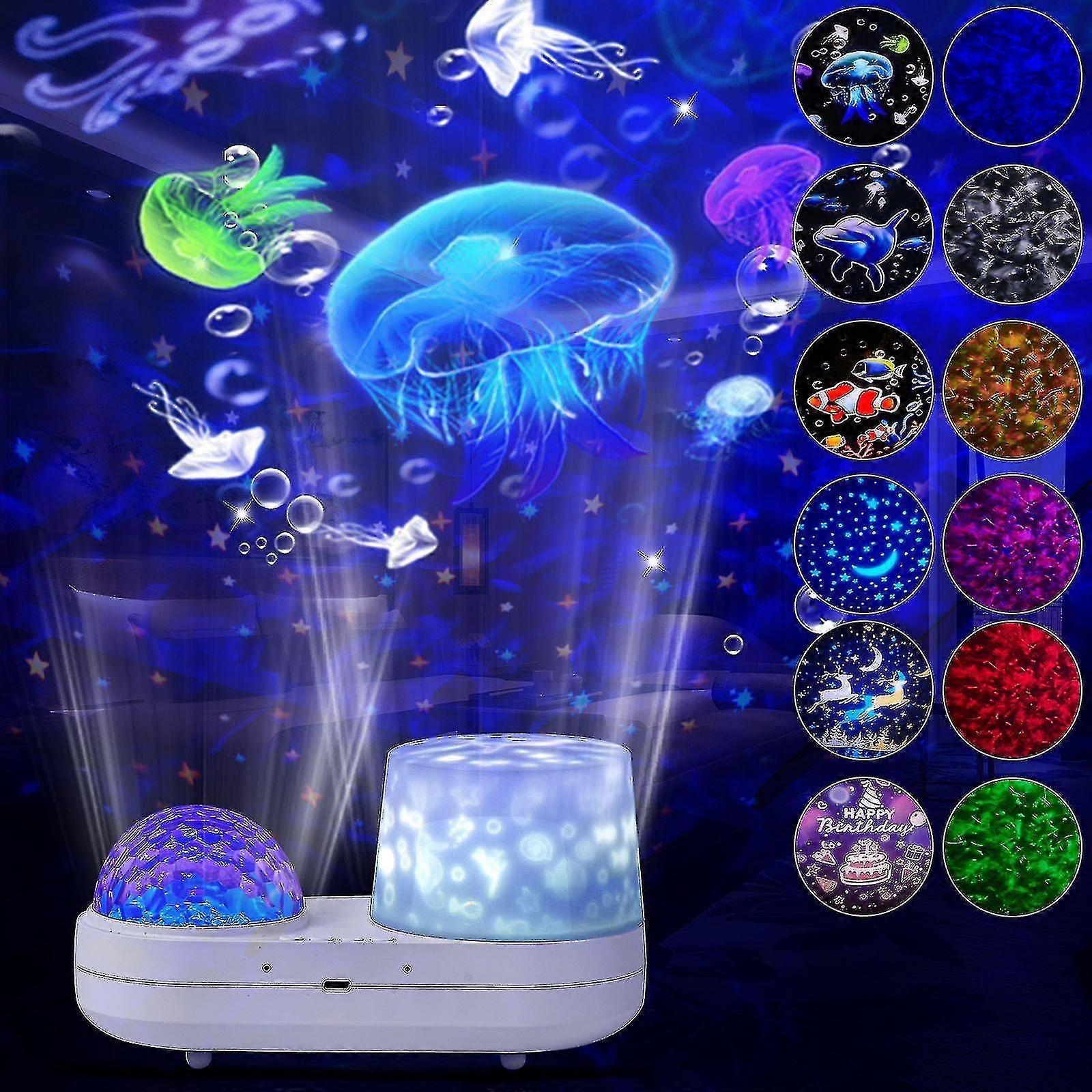 Ocean Light Projector For Bedroom, 360 Degree Rotating Night Lights Projector 6 Colors Double-layer Stereo Projection Effect Galaxy Projection Night