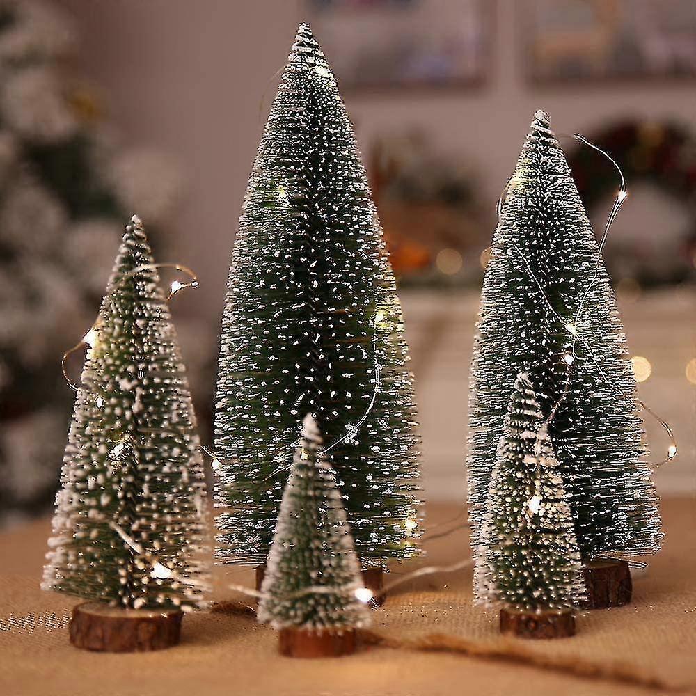 Small Christmas Tree, Valentines Day Decor, 5pcs Mini Christmas Tree Set, Desktop Small Pine Tree With Wood Base, Christmas Tree Decoration With Led S
