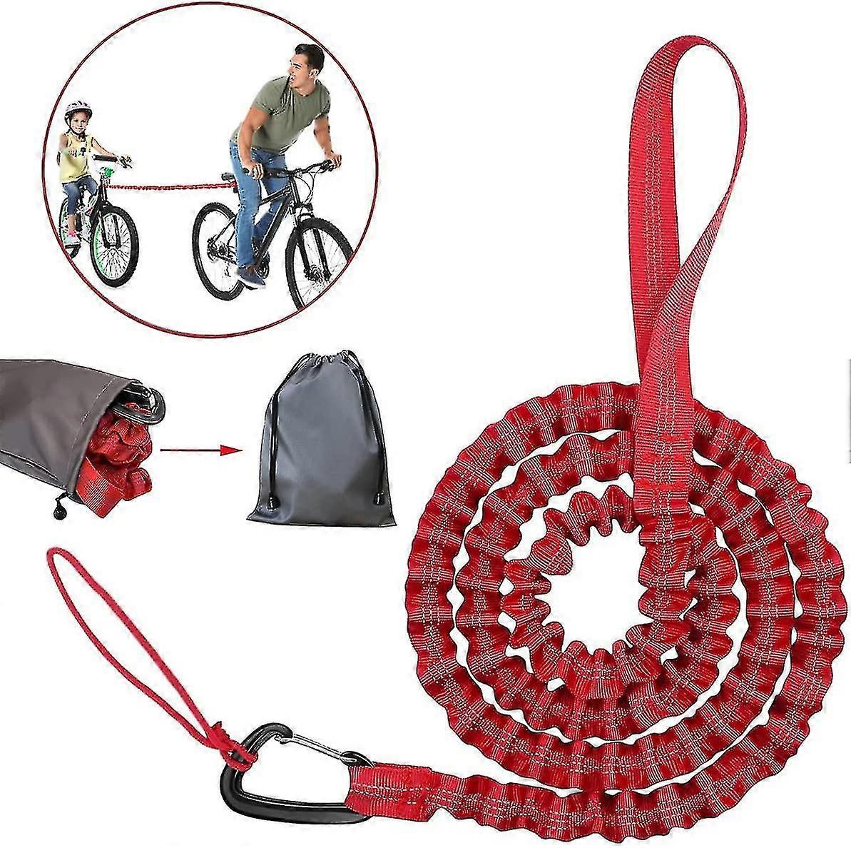 Bicycle Tow Rope Kids Tow Rope For Bicycle Tow Strap Elastic Bicycle Bungee Tow Rope, Load Capacity 500 Lbs(red - 170cm )