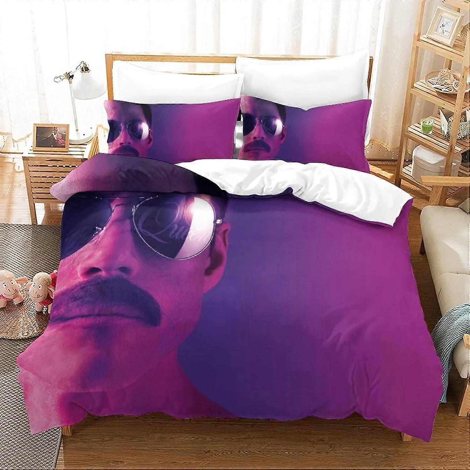 Queen Band Music Bedding Set with Pillowcases, Rock 'n' Roll Duvet Cover with Zipper Closure, Soft Microfiber Double 135*200 CM