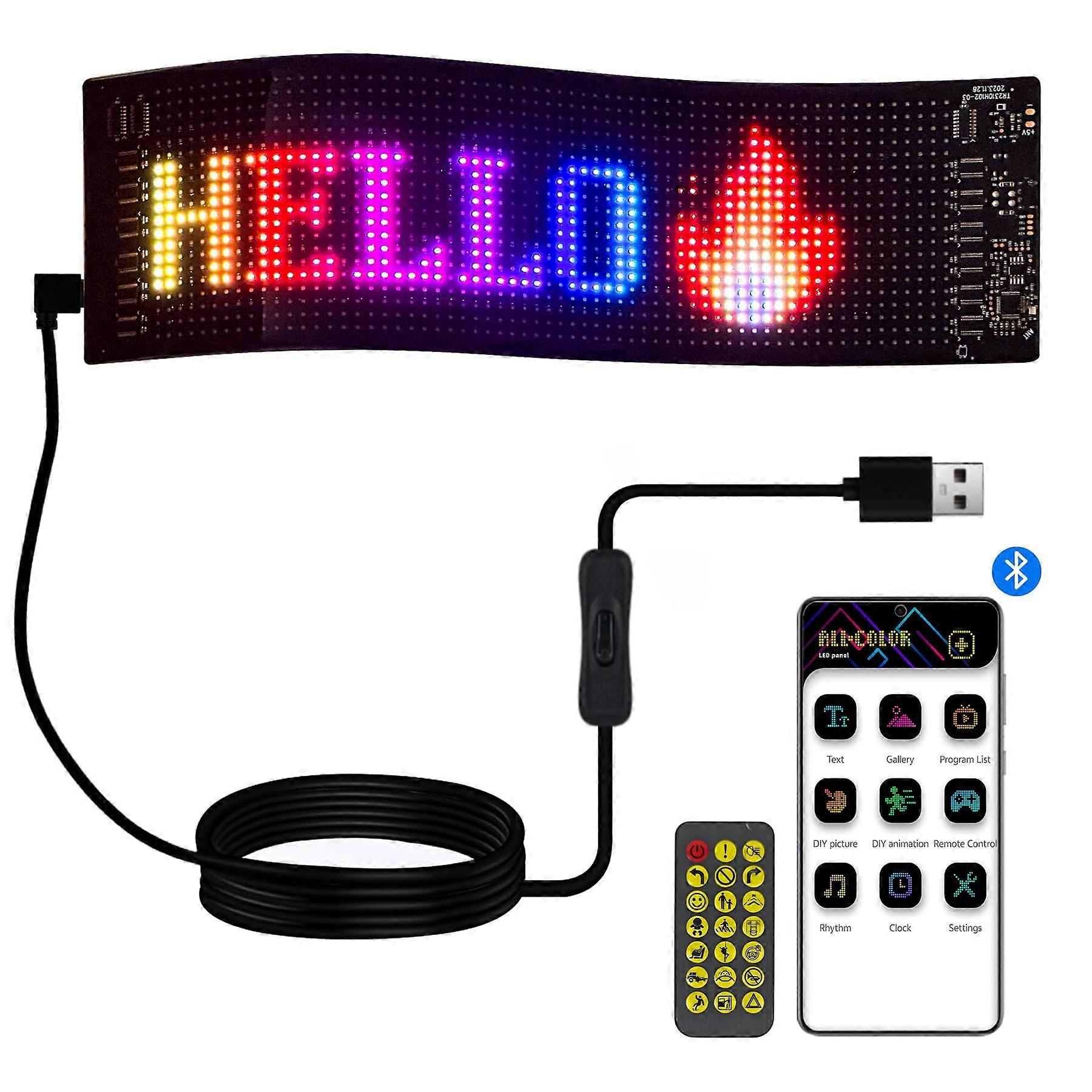 Bluetooth App Control LED Car Sign, Programmable Flexible USB 5V LED Matrix Panel for Custom Text and Scrolling Animation for Decor