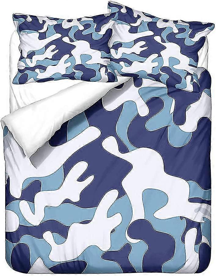 Camouflage Blue Green Red Bedding Set Polyester Microfiber Duvet Cover Pillowcase (style 2,double 200x200 Cm)