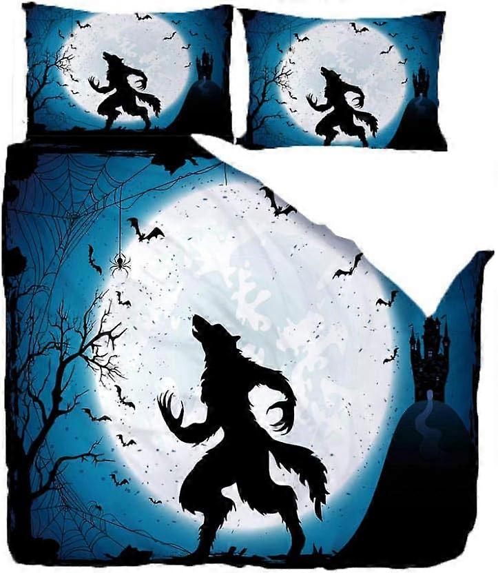 Bedding Sets D Werewolf under the Moon Color Digital Printing Duvet Cover and Pillowcase Polyester Zipper Closure Boys 135*200 CM