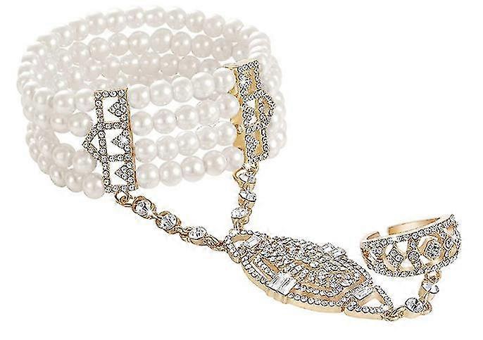 Flapper Bracelet Ring Set  Austrian Crystals Imitation Pearl Bracelet AccessoryGold