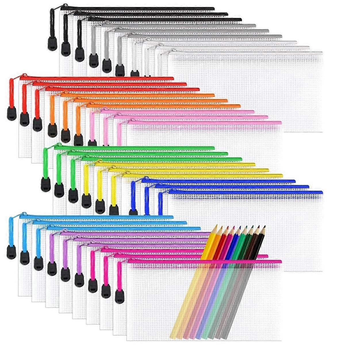 36Pcs Mesh Document Bag,Clear Pencil Case Wallets Folders Waterproof Travel Storage Pouch for Schoo
