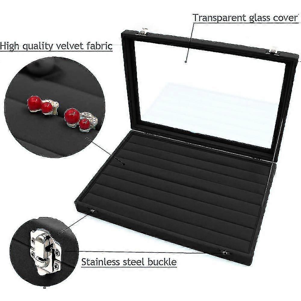 Boîtes à Bijoux Et Présentoirs Belle Vous Boite Boucles D'Oreilles Et Bijoux En Velours Gris - Plateaux à Bijoux Avec Couvercle En Verre Verrouillable Et Empilable Pour Boucles D'Oreilles, Bagues, Colliers Et