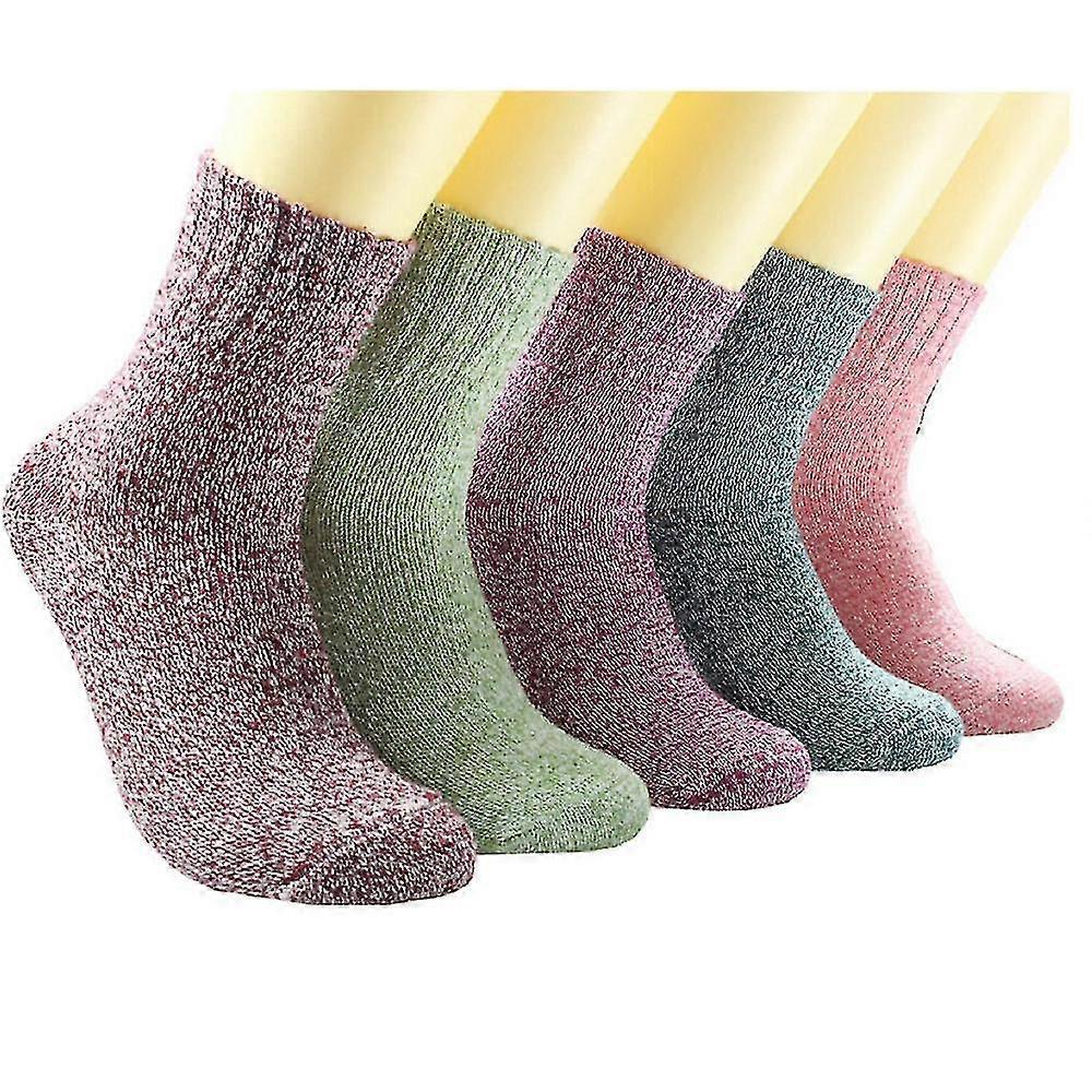 5pairs Warm Cashmere Soft Wool Cotton Thicken Socks In Pure Winter Color